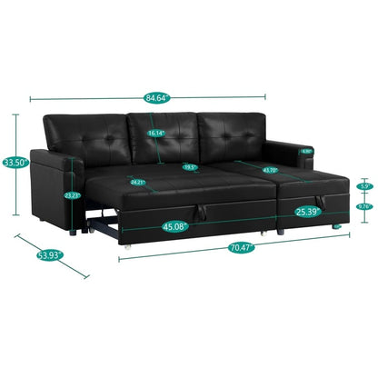 Canapé sectionnel convertible réversible avec lit gigogne, méridienne avec rangement dissimulé et pieds robustes