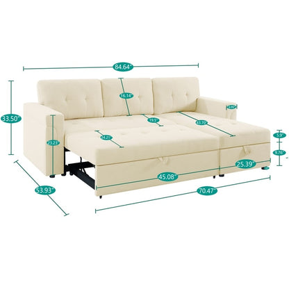 Canapé sectionnel convertible réversible avec lit gigogne, méridienne avec rangement dissimulé et pieds robustes