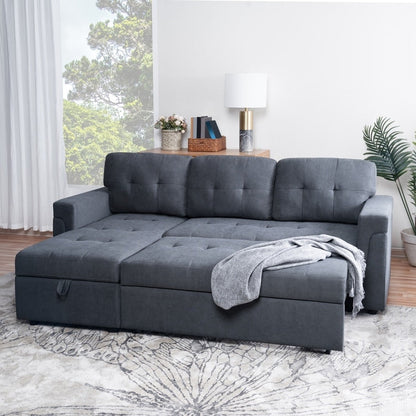 Canapé sectionnel convertible réversible avec lit gigogne, méridienne avec rangement dissimulé et pieds robustes