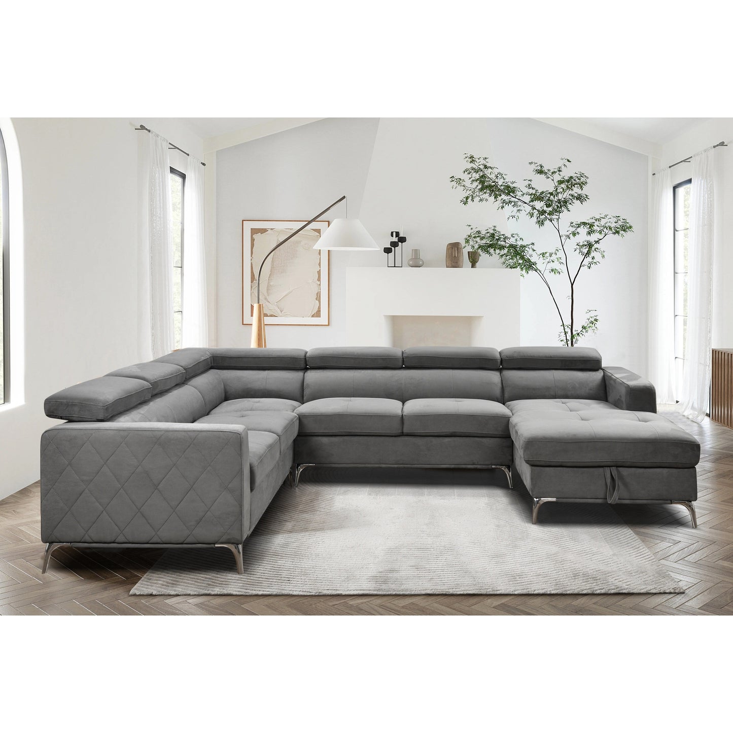 Canapé sectionnel surdimensionné Roomfitters 122 avec rangement pour méridienne, canapé contemporain en U 7 places