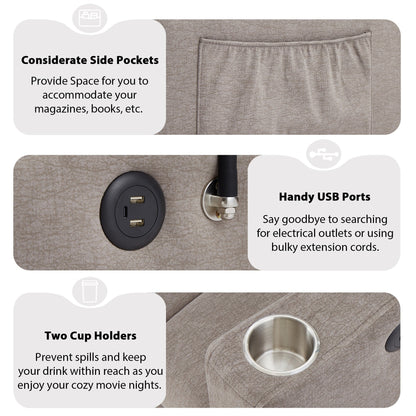 Canapé-lit convertible Roomfitters avec ports USB, poches latérales, porte-gobelets et support de téléphone pivotant pour le salon