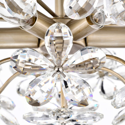Plafonnier Rosa à 6 lumières en cristal argenté brossé, motif fleur de champagne - 45 cm de diamètre x 22 cm de hauteur