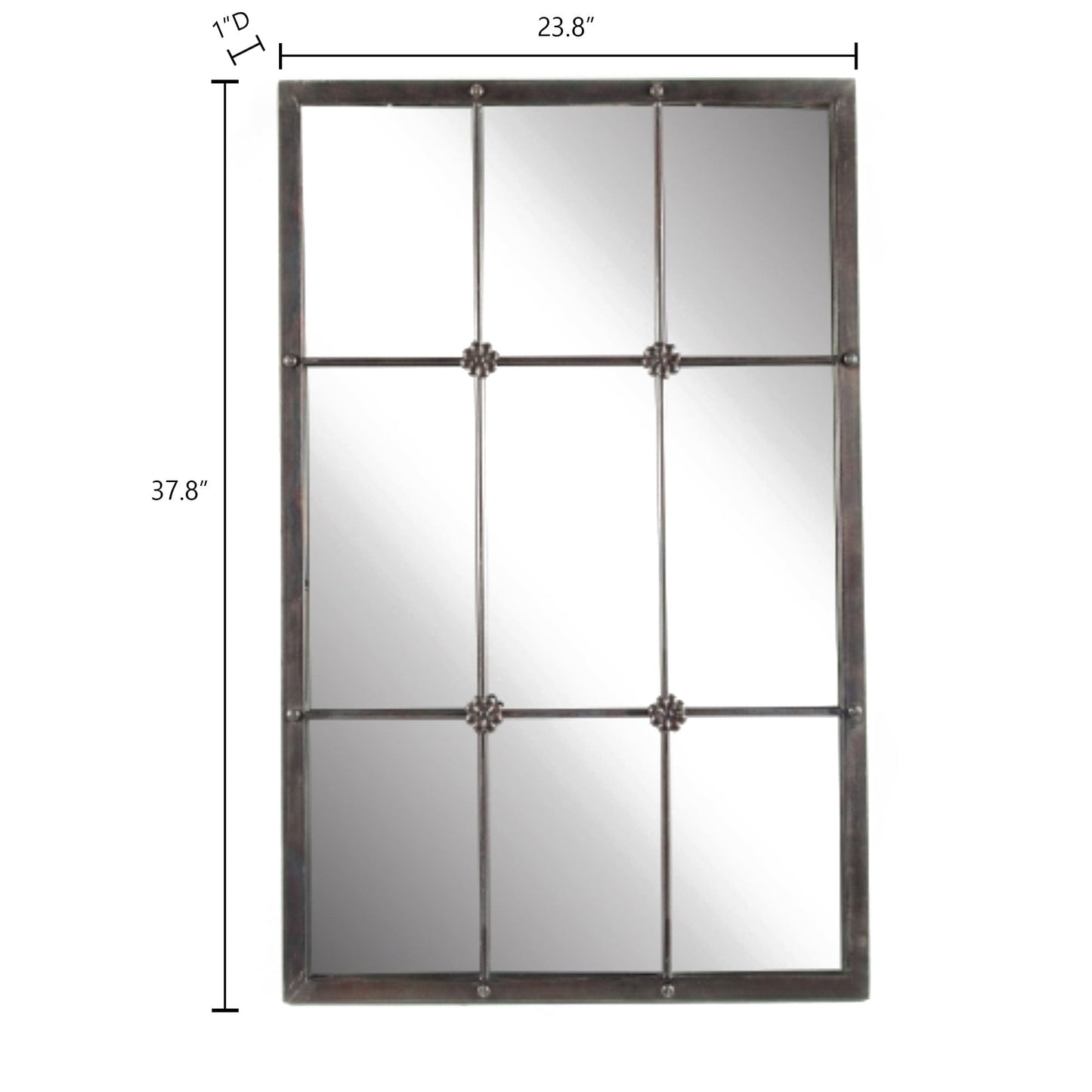 Miroir mural décoratif en métal brun rustique avec cadre en métal brun rustique - 37,75 H x 23,8 L x 1 P