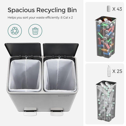 Poubelle double, 2 poubelles de 8 gallons