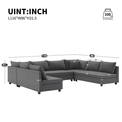 Canapé sectionnel, ensemble de canapé réversible en chenille en forme de U, combinaison libre, canapé convertible surdimensionné 8 places