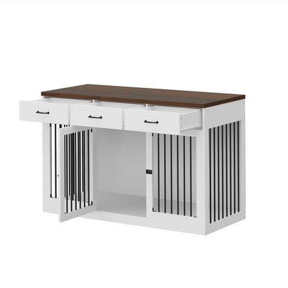 Élégant meuble en bois pour cage à chien avec rangement, 3 tiroirs