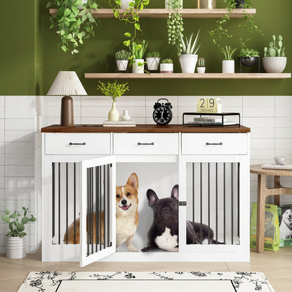 Élégant meuble en bois pour cage à chien avec rangement, 3 tiroirs