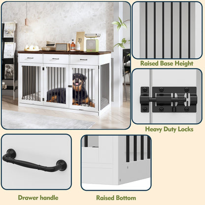 Élégant meuble en bois pour cage à chien avec rangement, 3 tiroirs