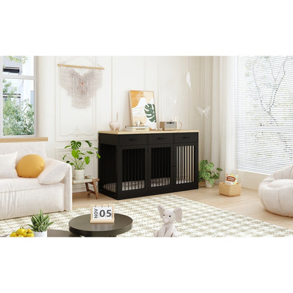 Élégant meuble en bois pour cage à chien avec rangement, 3 tiroirs