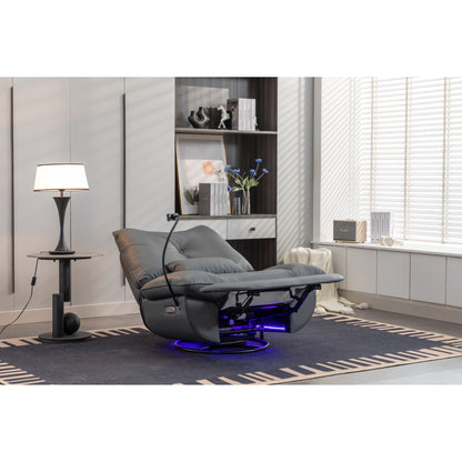 Fauteuil inclinable pivotant et électrique avec haut-parleurs Bluetooth, support de téléphone, ports de chargement USB et Type-C, rangement dissimulé des accoudoirs
