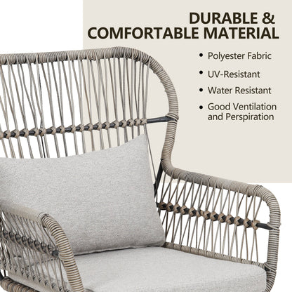 Ensemble de bistrot d'extérieur 3 pièces en osier, mobilier de jardin en rotin toutes saisons, chaises de patio avec coussins