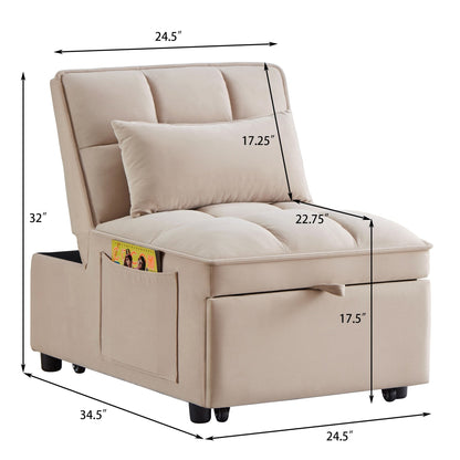 Canapé-lit simple pliant en velours taupe 68,5 avec dossier réglable et oreillers pour le salon