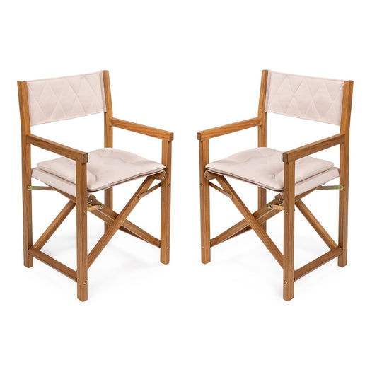 Chaise de réalisateur d'extérieur pliable en bois d'acacia, style Mid-Century, avec dossier matelassé en losanges et coussin, lot de 2 par JONATHAN Y