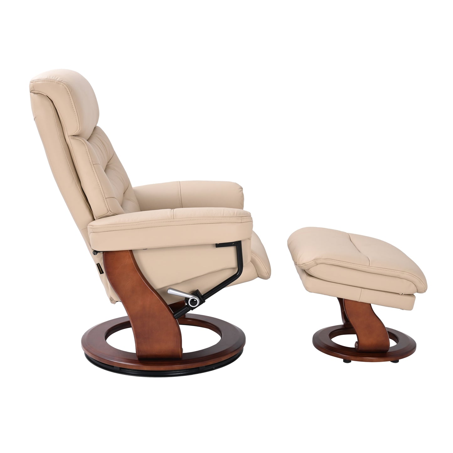 Fauteuil inclinable pivotant en cuir avec pouf de rangement assorti