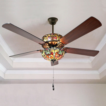 Ventilateur de plafond Halston en vitrail de style Tiffany - Épice - 52L x 52W x 19H - 52L x 52W x 19H