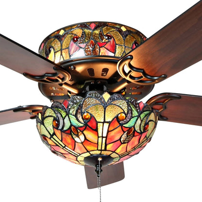 Ventilateur de plafond Halston en vitrail de style Tiffany - Épice - 52L x 52W x 19H - 52L x 52W x 19H