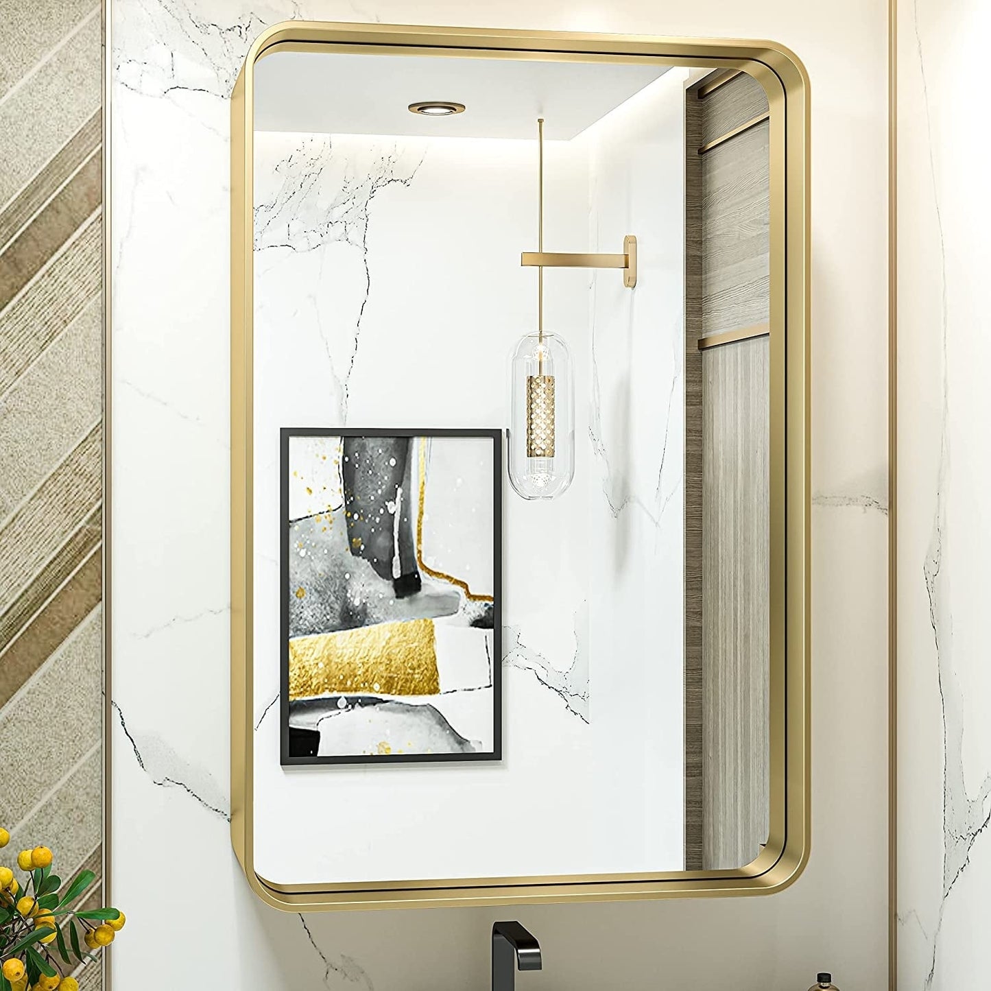 Miroir mural de salle de bain moderne à cadre en métal TokeShimi
