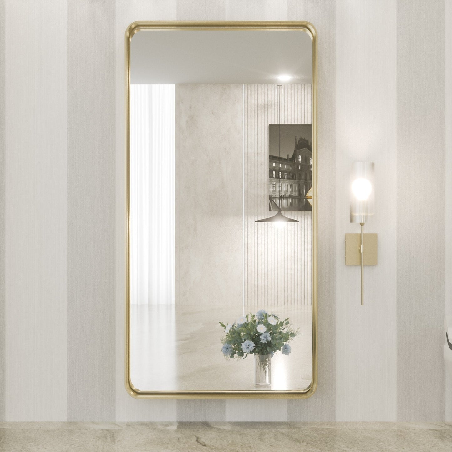 Miroir mural de salle de bain moderne à cadre en métal TokeShimi