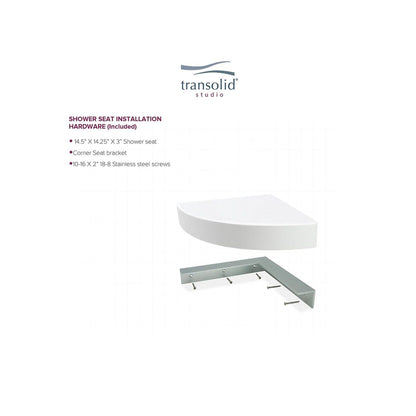 Siège de douche d'angle mural en surface solide Transolid Studio 14 po x 14 po - 14,5 x 14,25 x 3