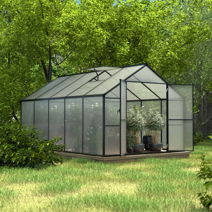 Serre de jardin en aluminium VEIKOUS avec ventilation de toit réglable et porte verrouillable, gris