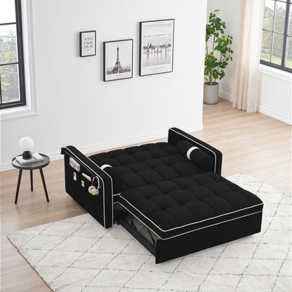 Canapé-lit convertible 2 places en velours de 55 pouces avec lit gigogne, inclinaison réglable, poches latérales et support pour téléphone