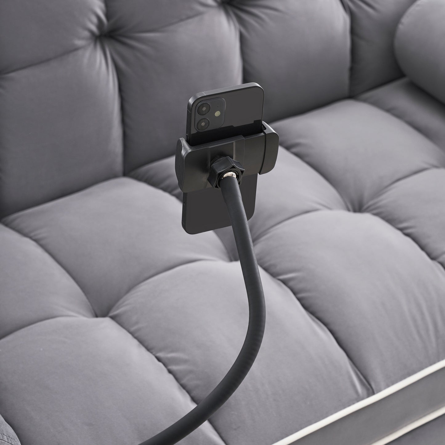 Canapé-lit convertible 2 places en velours de 55 pouces avec lit gigogne, inclinaison réglable, poches latérales et support pour téléphone