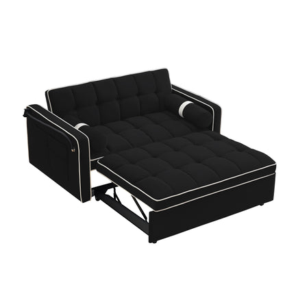 Canapé-lit convertible 2 places en velours de 55 pouces avec lit gigogne, inclinaison réglable, poches latérales et support pour téléphone