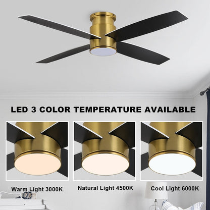 Ventilateur de plafond encastré WINGBO 44/52 pouces avec éclairage et télécommande, 4 pales réversibles
