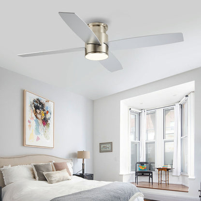 Ventilateur de plafond encastré WINGBO 44/52 pouces avec éclairage et télécommande, 4 pales réversibles