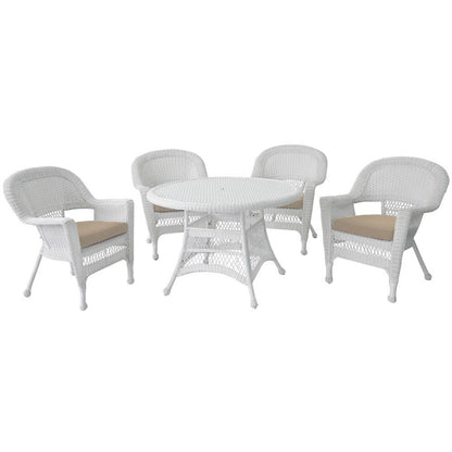 Ensemble de salle à manger en résine tressée blanche 5 pièces