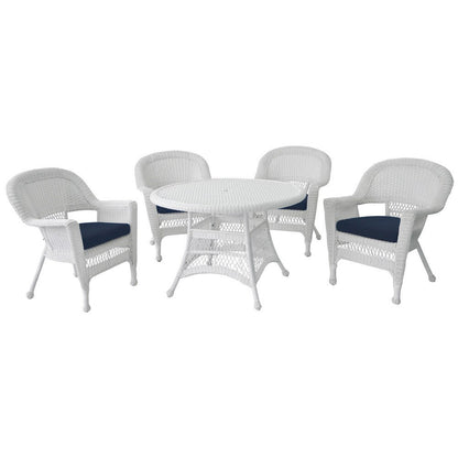 Ensemble de salle à manger en résine tressée blanche 5 pièces
