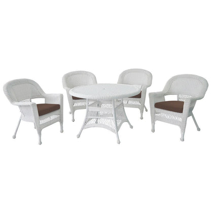Ensemble de salle à manger en résine tressée blanche 5 pièces