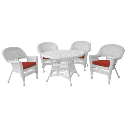 Ensemble de salle à manger en résine tressée blanche 5 pièces