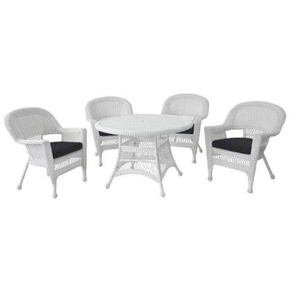 Ensemble de salle à manger en résine tressée blanche 5 pièces