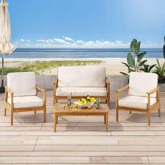 Ensemble de salon de jardin Willowbrook en bois d'acacia 4 places par Christopher Knight Home