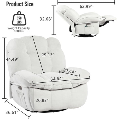 Fauteuil inclinable pivotant électrique XINMICS, fauteuils inclinables à bascule massants avec chauffage, USB, USB-C et poche latérale