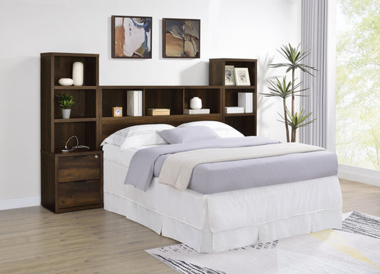 Ensemble de chambre à coucher 3 pièces Westpark avec lit Queen Size, bibliothèque et tête de lit en pin