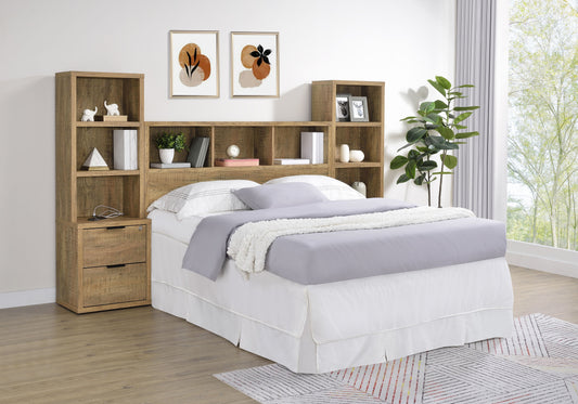 Ensemble de chambre à coucher 3 pièces Westpark avec bibliothèque, tête de lit et lit Queen Size, mangue