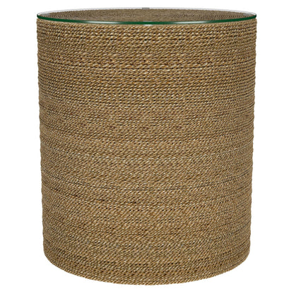 Table d'appoint ronde en jonc de mer tressé Halden, marron clair