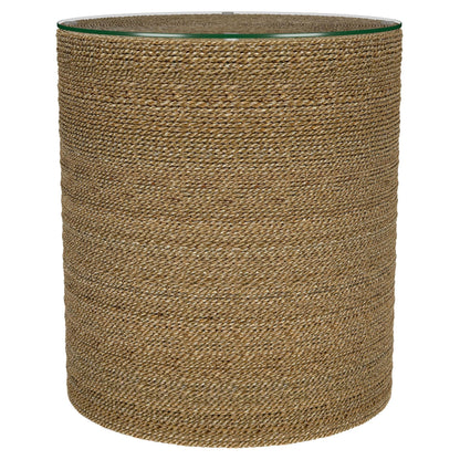 Table d'appoint ronde en jonc de mer tressé Halden, marron clair
