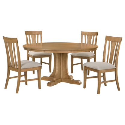 Ensemble de table à manger ronde Hartville 5 pièces, brun clair naturel