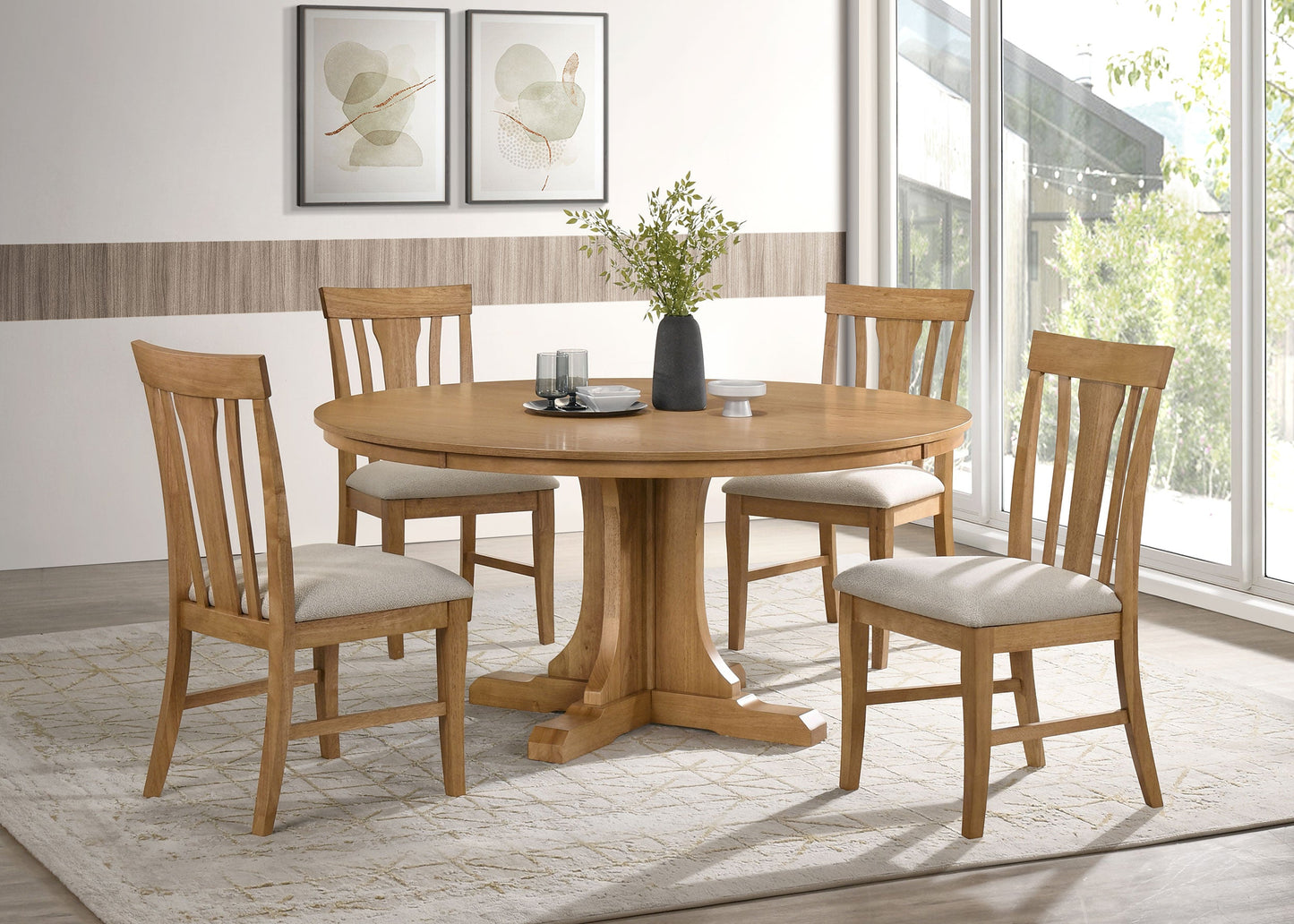 Ensemble de table à manger ronde Hartville 5 pièces, brun clair naturel