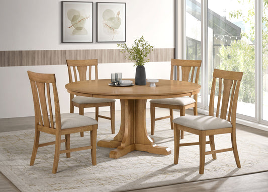 Ensemble de table à manger ronde Hartville 5 pièces, brun clair naturel