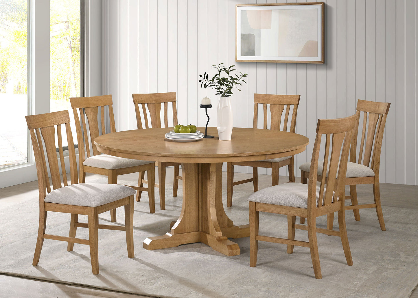 Ensemble de table à manger ronde Hartville 7 pièces, brun clair naturel