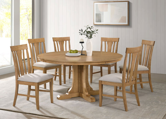 Ensemble de table à manger ronde Hartville 7 pièces, brun clair naturel