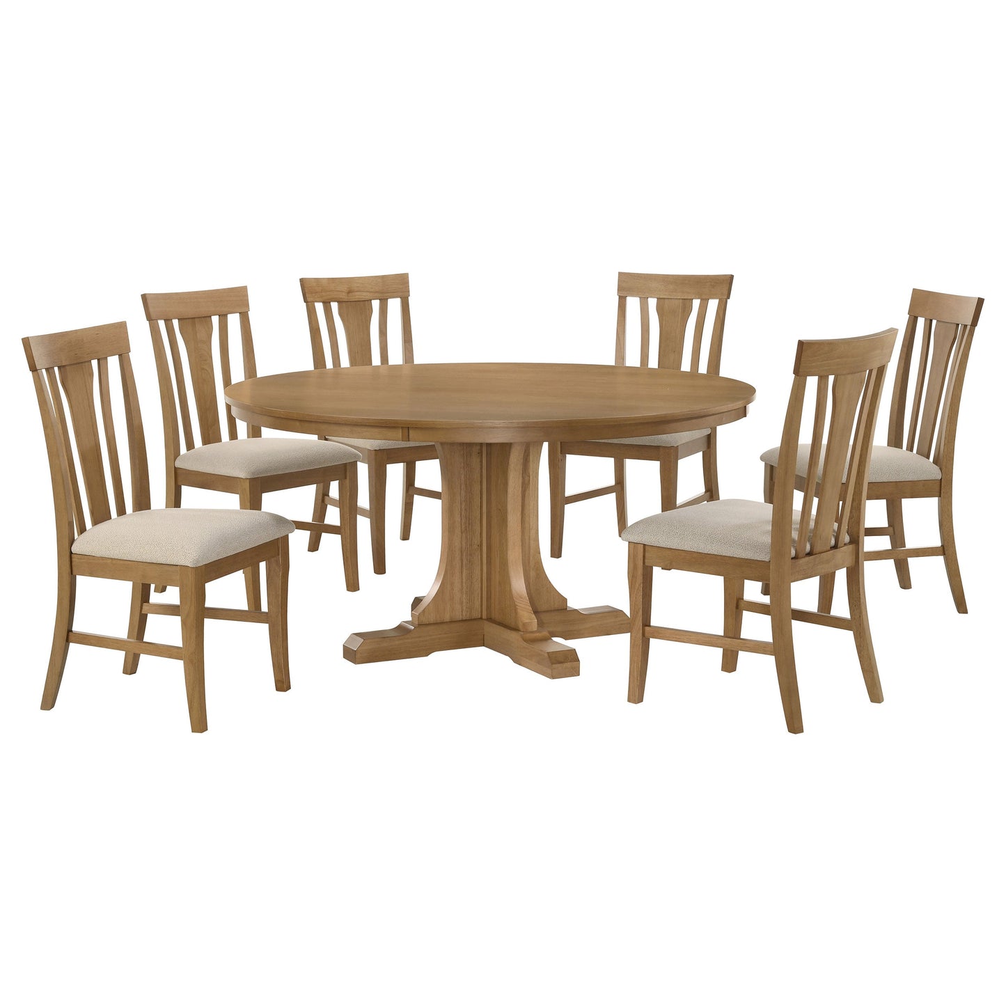 Ensemble de table à manger ronde Hartville 7 pièces, brun clair naturel