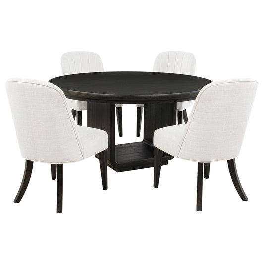 Ensemble de table à manger ronde 5 pièces Leandro, finition noir bruni
