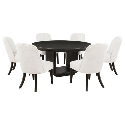 Ensemble de table à manger ronde Leandro 7 pièces, noir bruni