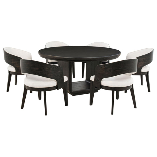 Ensemble de table à manger ronde Leandro 7 pièces, noir bruni