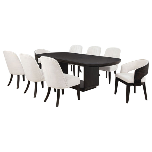 Ensemble de table à manger rectangulaire Leandro 7 pièces, noir bruni